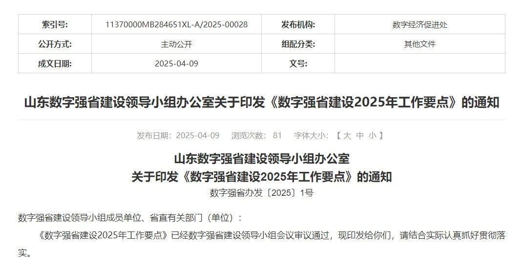27条！山东数字强省建设2025年工作要点发布(图1)